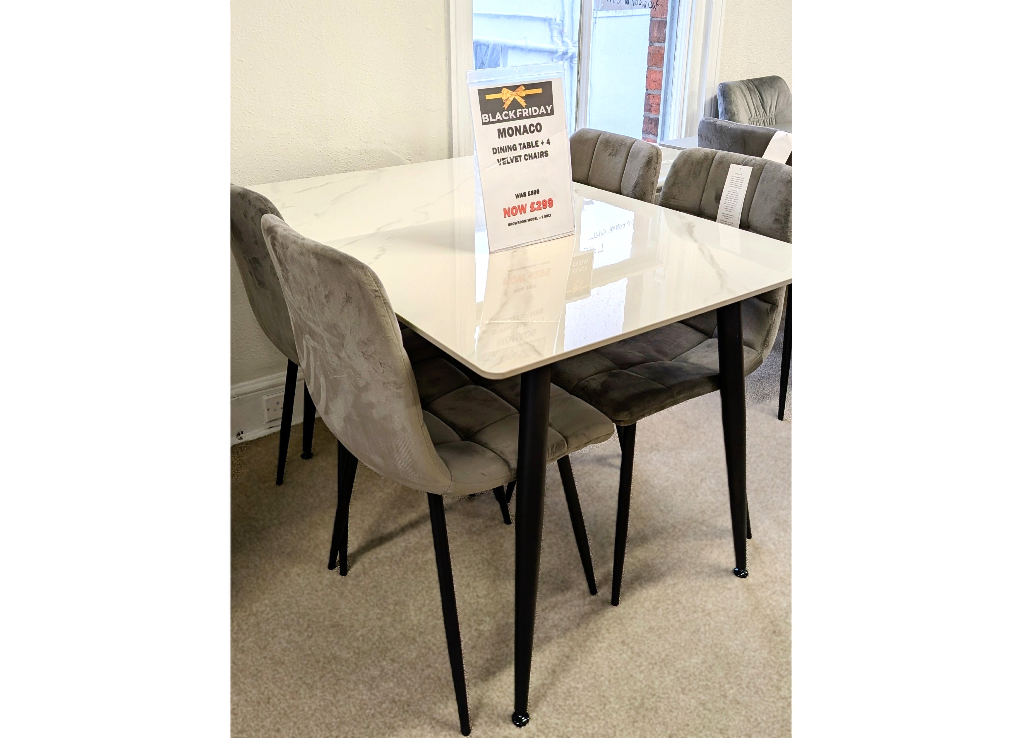 Marble Effect Dining Table + 4 Velvet Dining Chairs
